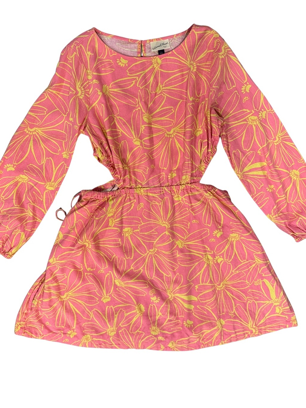 Universal Thread Pink Linen Blend Dress with Yellow Floral Print & Cut out Sides